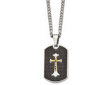 Men's Black Carbon Fiber Dog Tag Cross Pendant Necklace in Stainless Steel with Chain